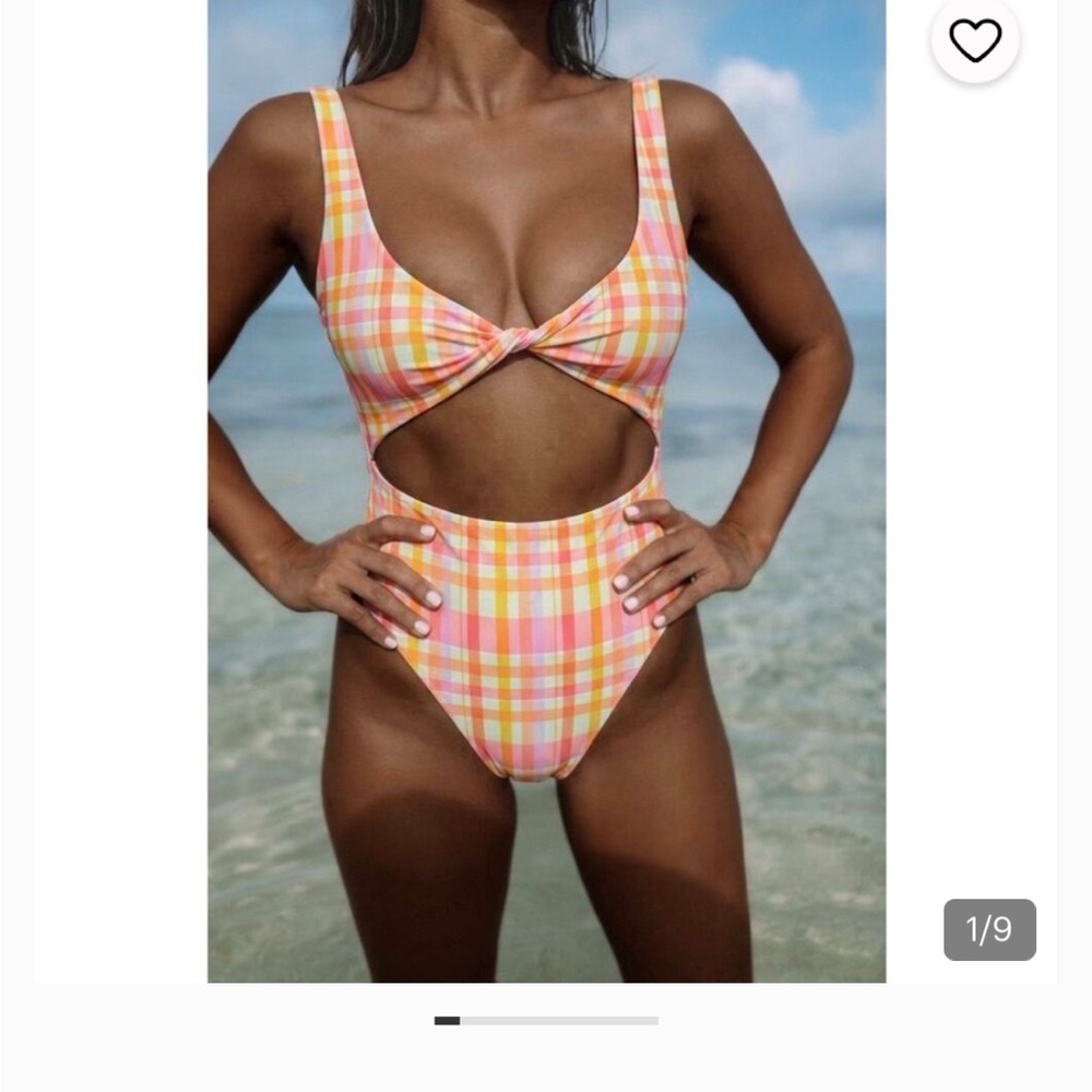 Skatie Pastel Yellow & Pink Plaid Cutout One-Piece Swimsuit